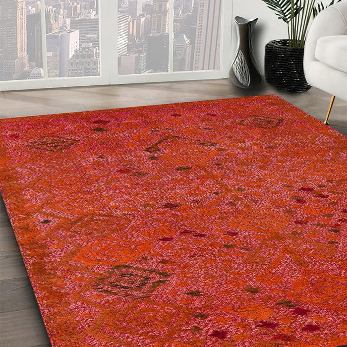 Abstract Red Modern Rug in Family Room, abs5149