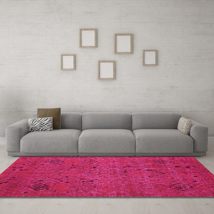 Machine Washable Abstract Pink Modern Rug in a Living Room, wshabs5149pnk