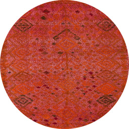 Round Machine Washable Abstract Fire Red Rug, wshabs5149
