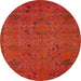 Round Machine Washable Abstract Fire Red Rug, wshabs5149