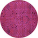 Round Machine Washable Abstract Purple Modern Area Rugs, wshabs5149pur