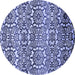 Round Machine Washable Abstract Blue Modern Rug, wshabs514blu