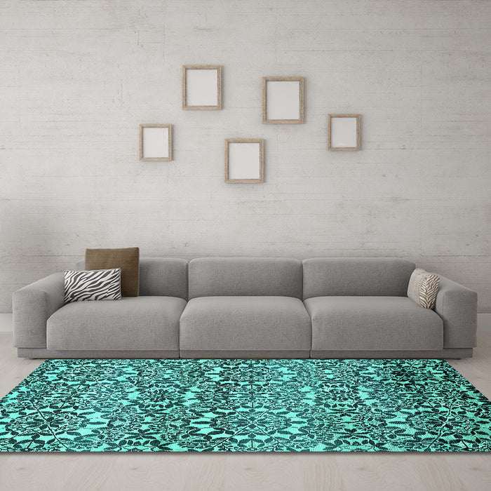 Machine Washable Abstract Turquoise Modern Area Rugs in a Living Room,, wshabs514turq