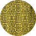 Round Machine Washable Abstract Yellow Modern Rug, wshabs514yw