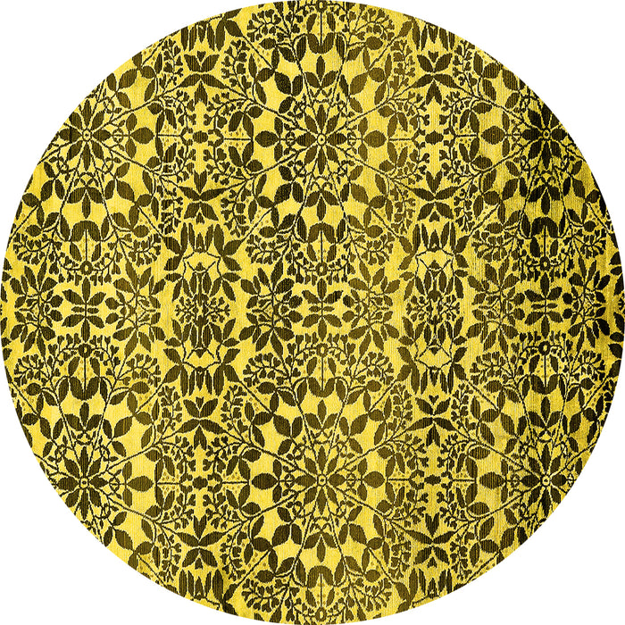 Round Abstract Yellow Modern Rug, abs514yw