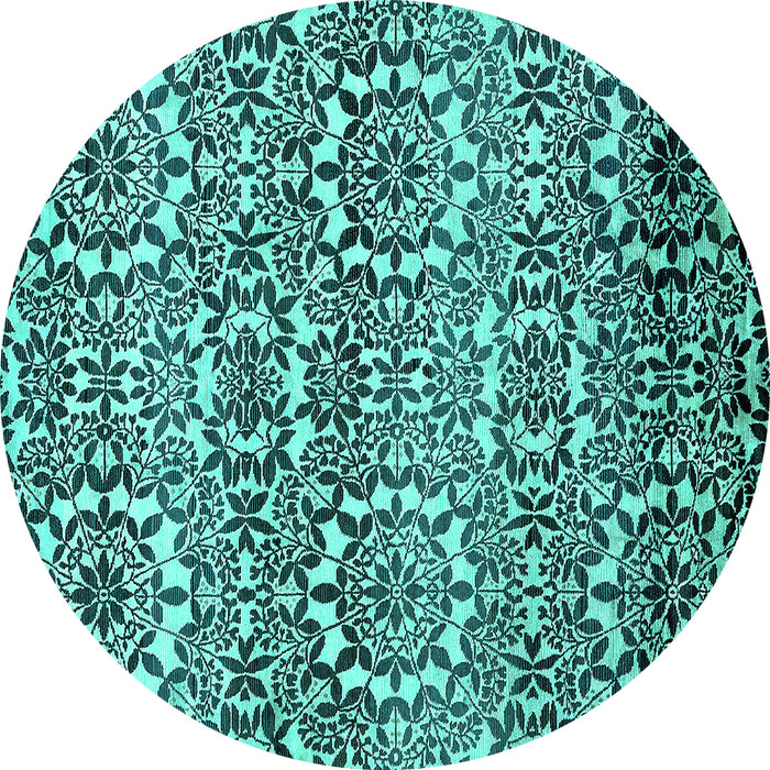 Round Abstract Turquoise Modern Rug, abs514turq