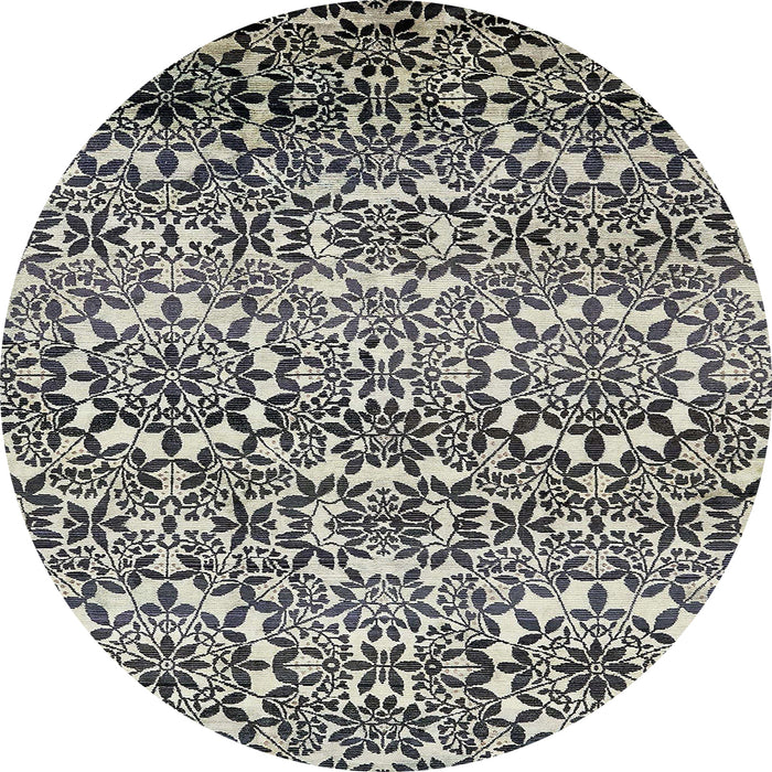 Round Abstract Pale Silver Gray Modern Rug, abs514