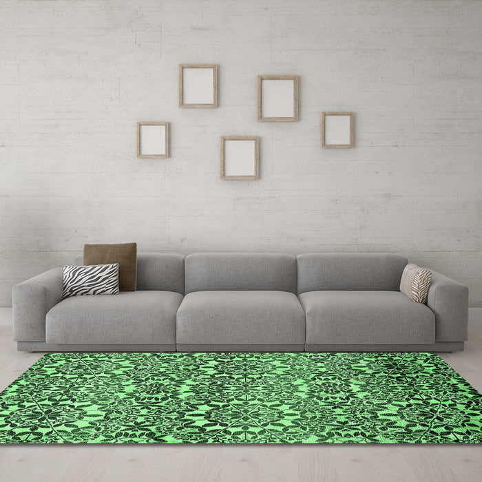 Machine Washable Abstract Emerald Green Modern Area Rugs in a Living Room,, wshabs514emgrn