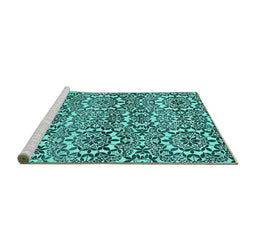 Sideview of Machine Washable Abstract Turquoise Modern Area Rugs, wshabs514turq