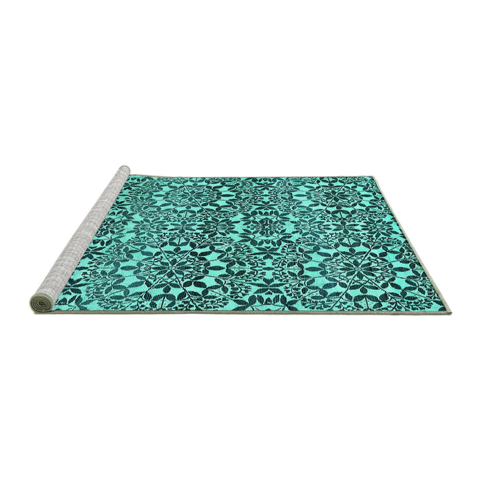 Sideview of Machine Washable Abstract Turquoise Modern Area Rugs, wshabs514turq
