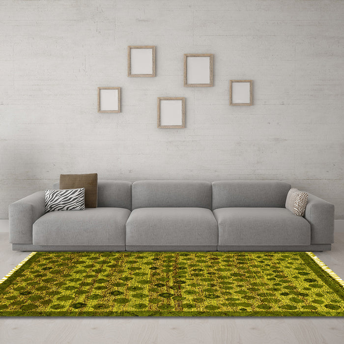 Machine Washable Abstract Yellow Modern Rug in a Living Room, wshabs5150yw