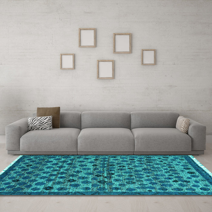 Machine Washable Abstract Turquoise Modern Area Rugs in a Living Room,, wshabs5150turq