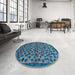 Round Abstract Koi Blue Modern Rug in a Office, abs5150