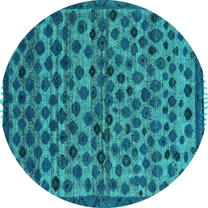 Round Abstract Turquoise Modern Rug, abs5150turq