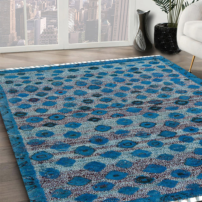Machine Washable Abstract Koi Blue Rug in a Family Room, wshabs5150
