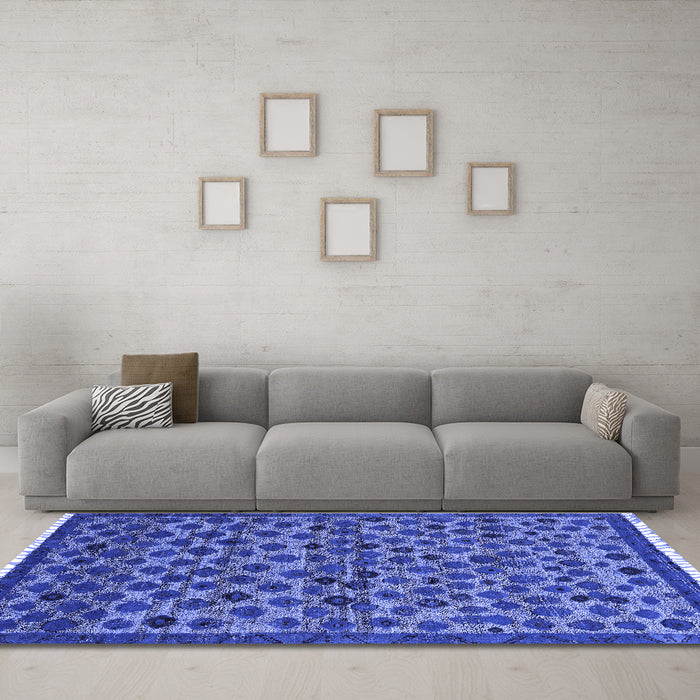 Machine Washable Abstract Blue Modern Rug in a Living Room, wshabs5150blu