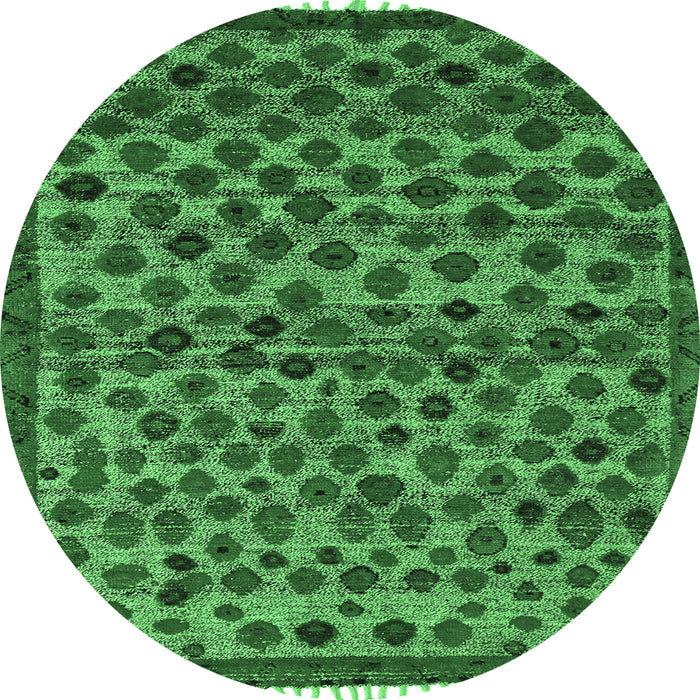 Round Machine Washable Abstract Emerald Green Modern Area Rugs, wshabs5150emgrn