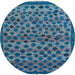 Round Machine Washable Abstract Koi Blue Rug, wshabs5150