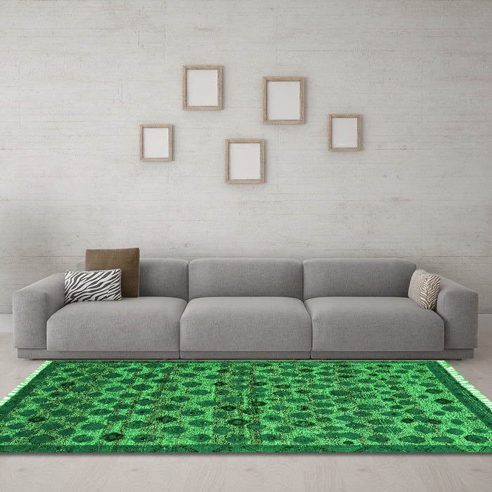Machine Washable Abstract Green Modern Area Rugs in a Living Room,, wshabs5150grn