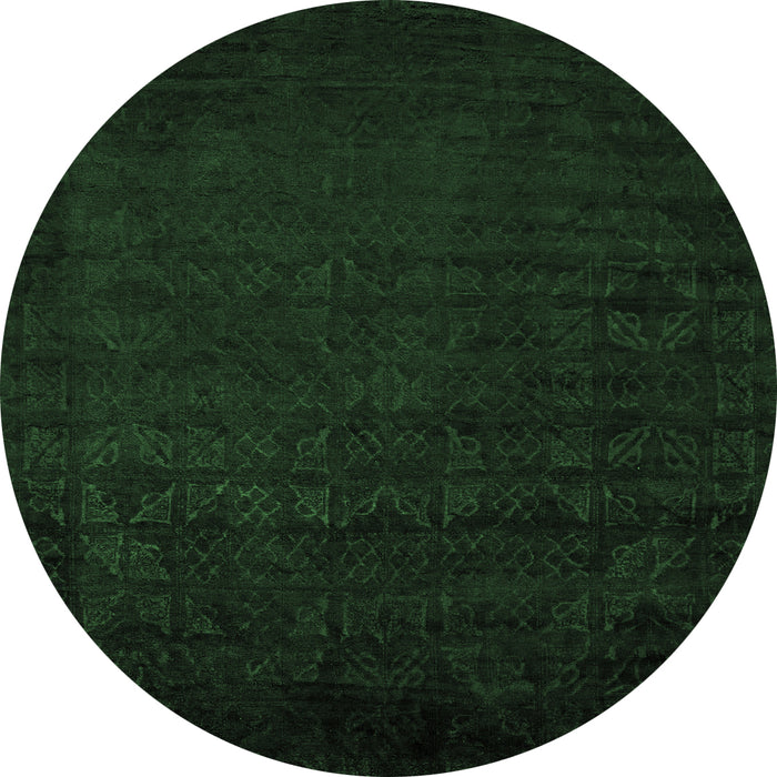 Round Machine Washable Abstract Emerald Green Modern Area Rugs, wshabs5151emgrn