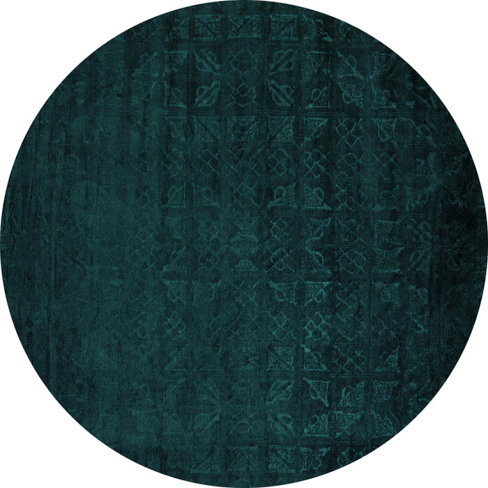Round Machine Washable Abstract Turquoise Modern Area Rugs, wshabs5151turq