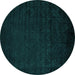 Round Machine Washable Abstract Turquoise Modern Area Rugs, wshabs5151turq