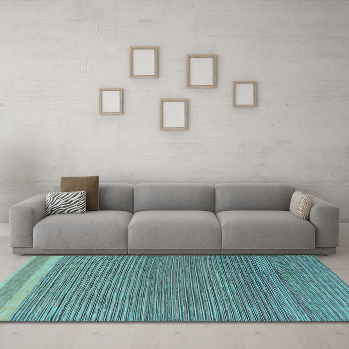 Machine Washable Abstract Light Blue Modern Rug in a Living Room, wshabs5153lblu