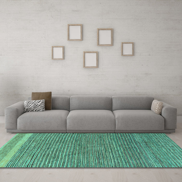 Machine Washable Abstract Turquoise Modern Area Rugs in a Living Room,, wshabs5153turq