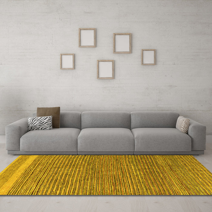 Machine Washable Abstract Yellow Modern Rug in a Living Room, wshabs5153yw