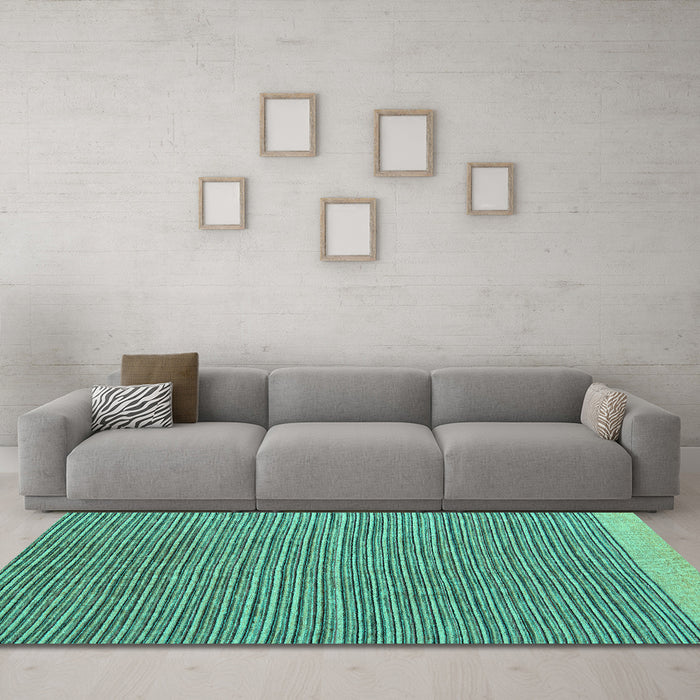 Machine Washable Abstract Turquoise Modern Area Rugs in a Living Room,, wshabs5154turq