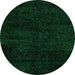 Round Machine Washable Abstract Green Modern Area Rugs, wshabs5155grn