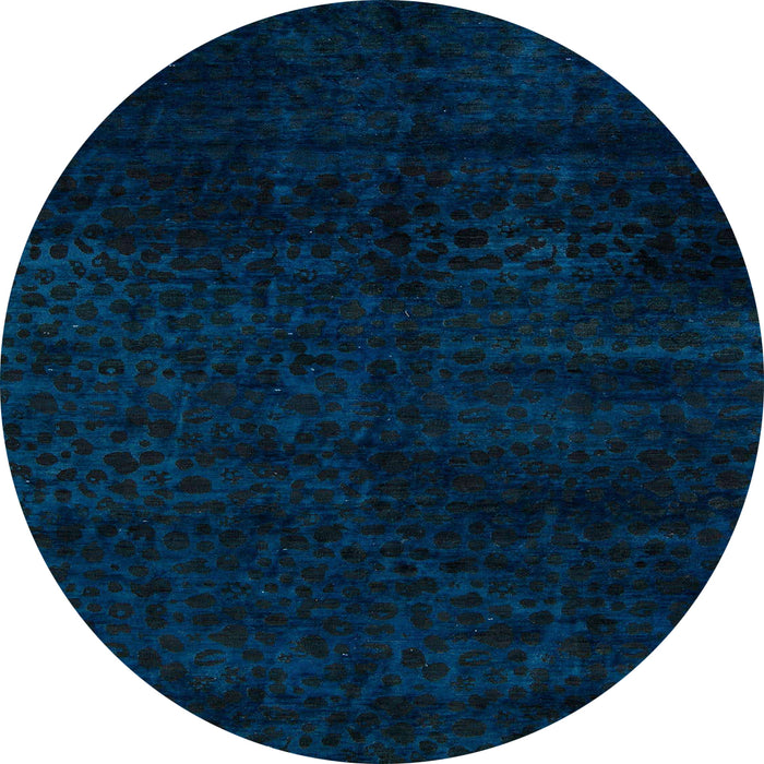 Round Machine Washable Abstract Night Blue Rug, wshabs5155