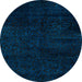 Round Machine Washable Abstract Night Blue Rug, wshabs5155
