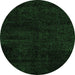 Round Machine Washable Abstract Emerald Green Modern Area Rugs, wshabs5155emgrn