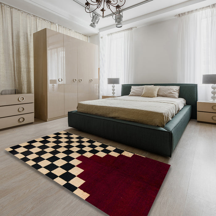 Machine Washable Abstract Dark Almond Brown Rug in a Bedroom, wshabs5156