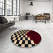 Round Machine Washable Abstract Dark Almond Brown Rug in a Office, wshabs5156