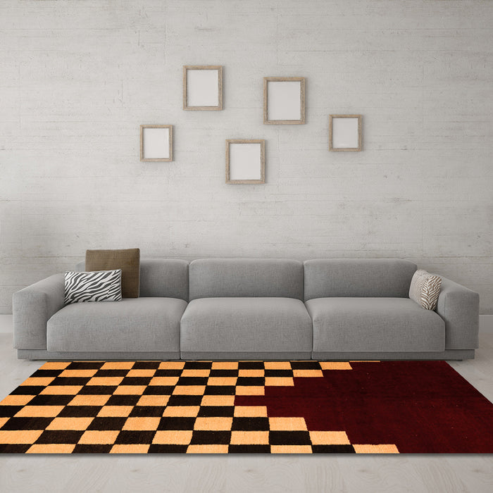 Machine Washable Abstract Orange Modern Area Rugs in a Living Room, wshabs5156org