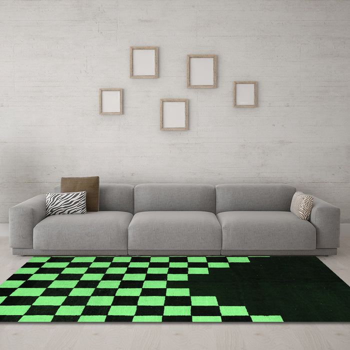 Machine Washable Abstract Emerald Green Modern Area Rugs in a Living Room,, wshabs5156emgrn