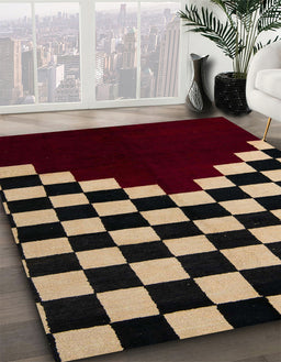 Machine Washable Abstract Dark Almond Brown Rug in a Family Room, wshabs5156