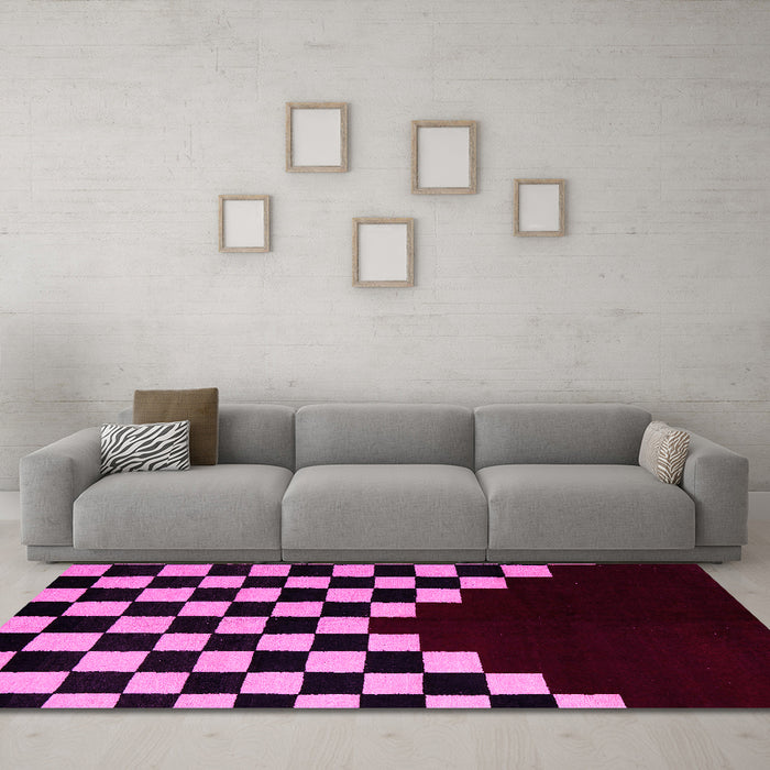 Machine Washable Abstract Pink Modern Rug in a Living Room, wshabs5156pnk