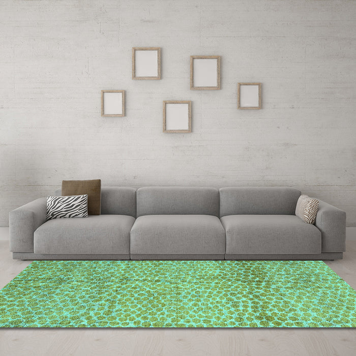 Machine Washable Abstract Turquoise Modern Area Rugs in a Living Room,, wshabs5157turq