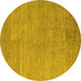 Round Machine Washable Abstract Yellow Modern Rug, wshabs5158yw