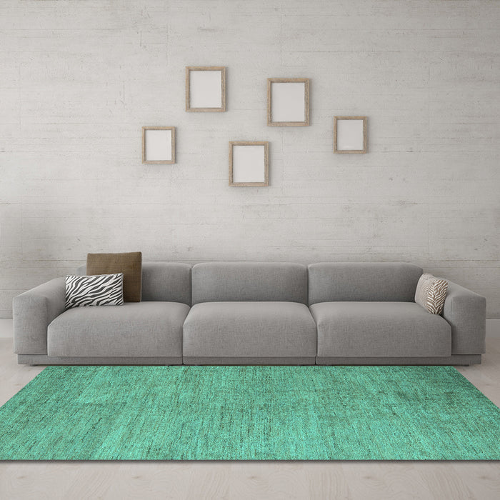 Machine Washable Abstract Turquoise Modern Area Rugs in a Living Room,, wshabs5158turq