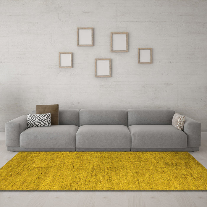 Machine Washable Abstract Yellow Modern Rug in a Living Room, wshabs5158yw