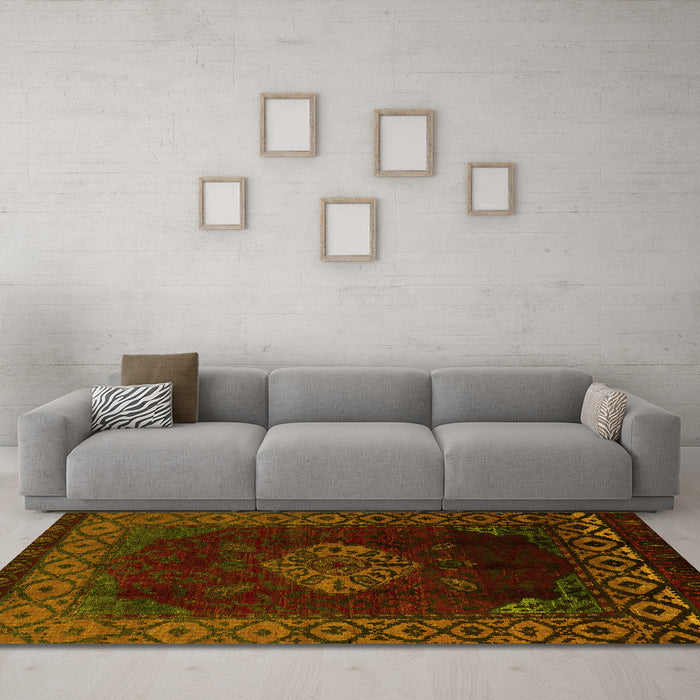 Machine Washable Abstract Yellow Modern Rug in a Living Room, wshabs5159yw