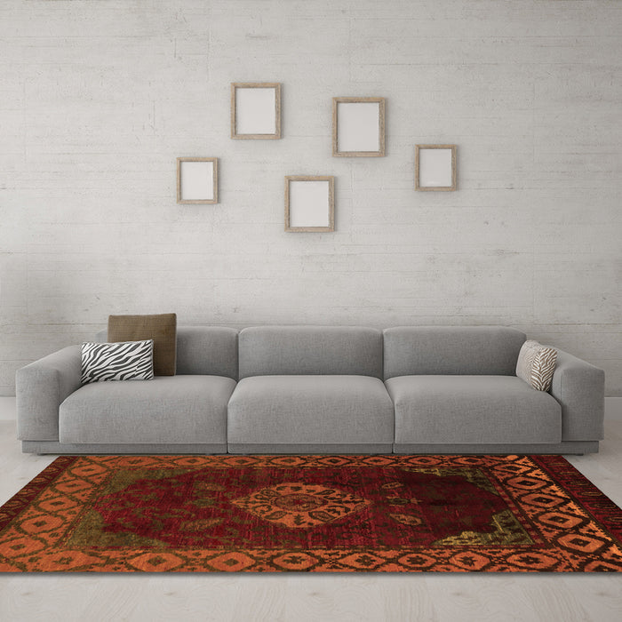 Machine Washable Abstract Orange Modern Area Rugs in a Living Room, wshabs5159org