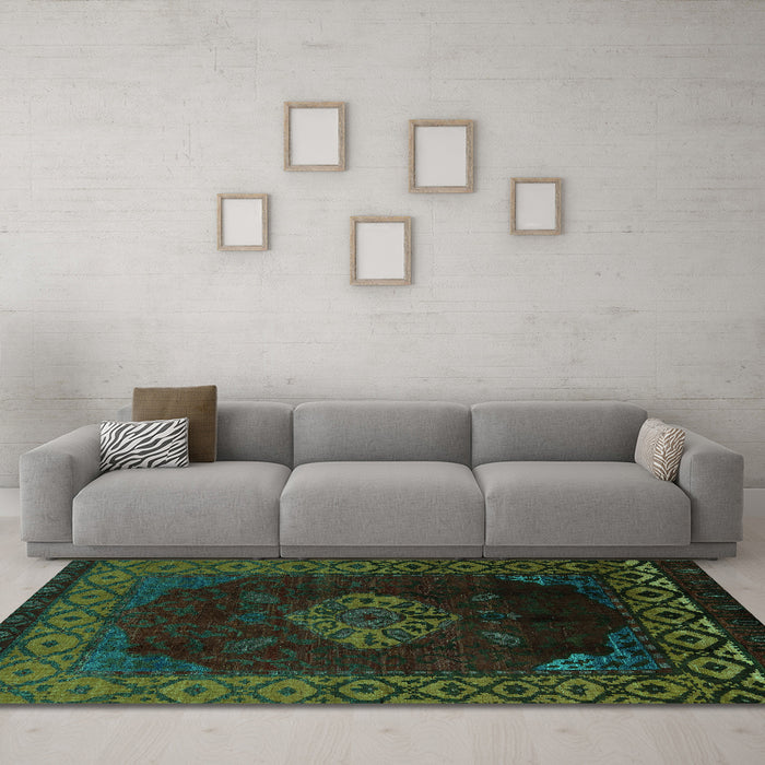Machine Washable Abstract Turquoise Modern Area Rugs in a Living Room,, wshabs5159turq