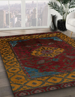 Abstract Red Modern Rug in Family Room, abs5159