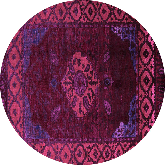 Round Machine Washable Abstract Pink Modern Rug, wshabs5159pnk