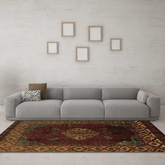 Machine Washable Abstract Brown Modern Rug in a Living Room,, wshabs5159brn